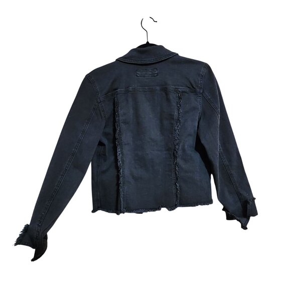 Maurices Womens Black Denim Jacket With Frayed Hem & Button Closure Size S - Picture 2 of 3